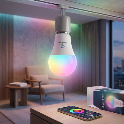 Amoriaze™ Smart RGBW LED Light Bulb — 9W Color-Changing Wi-Fi Bulb with 16 Million Colors, Dimmable Lighting, App Control, Voice Control & Scheduling